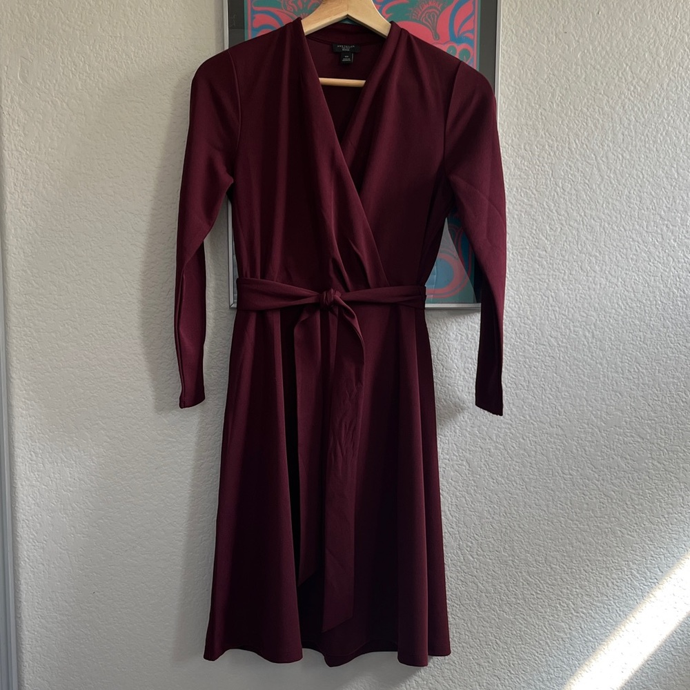 Ann Taylor Long-Sleeve Wrap Dress - Burgundy